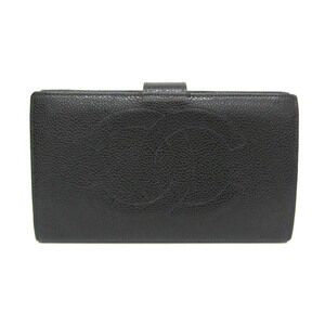 CHANEL Black Lambskin Leather Logo Wallet